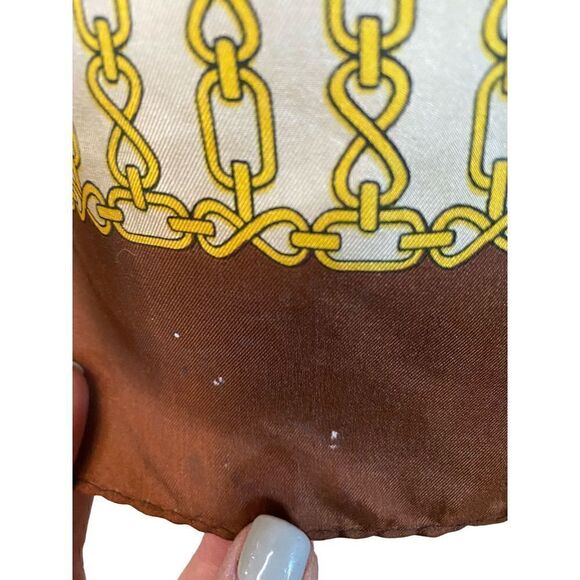 Glentex long silk scarf white brown trim gold chain pattern vintage - Picture 3 of 6